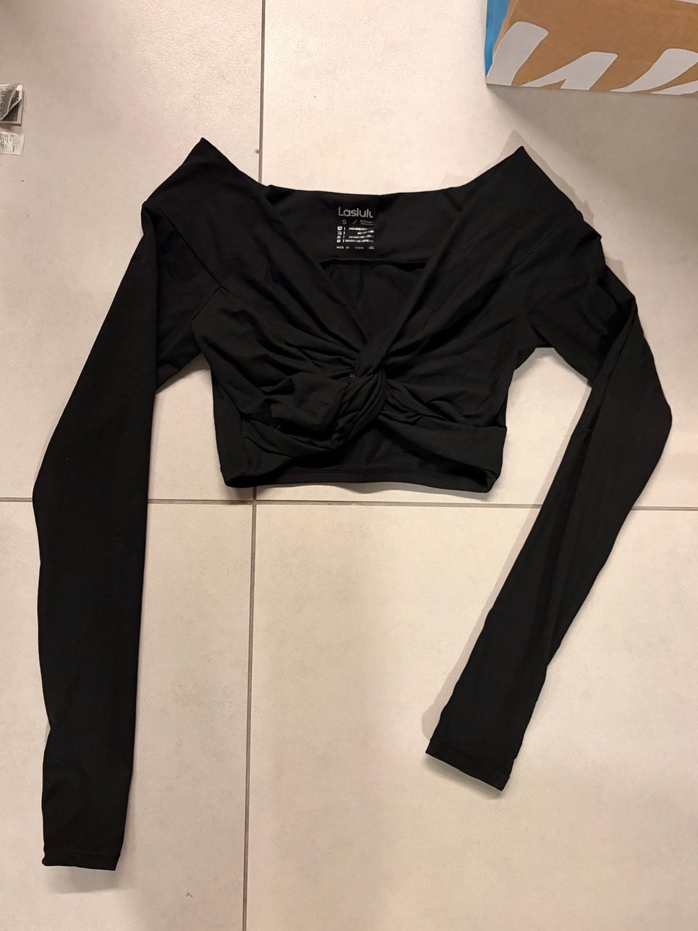 Black Long-Sleeve Twist Front Crop Top